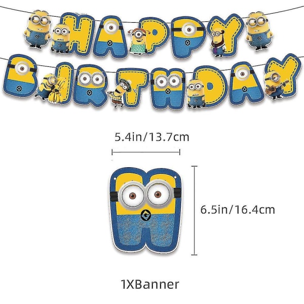 Minions tecknad tema födelsedagsfest tillbehör - 30 st födelsedagsfest gynnar med grattis på födelsedagen banderoll ballonger kit tårta topper cupcake toppers dekorat