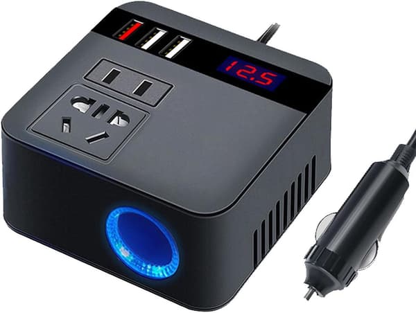 120W 12V/24VDC til 220VAC Bilstrømomformer med tre USB-ladeportar, USB-billaderadapter for køyretøy