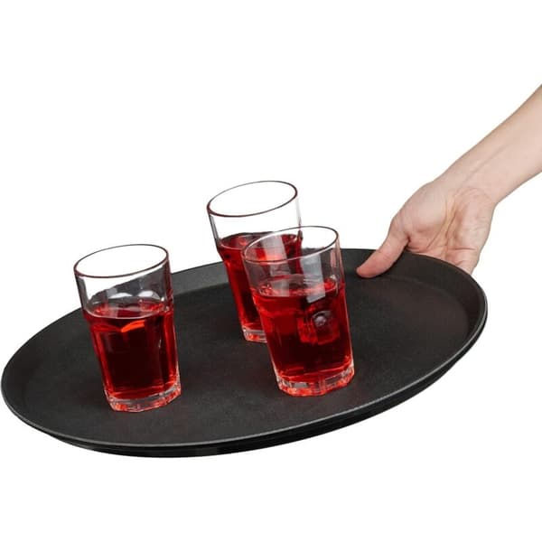 Set med 2 runda serveringsbrickor, 40 cm diameter, halkfri yta, restaurang, svart