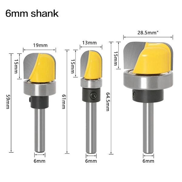 3 kpl 6 mm 1/4 1/2 tuumaa 3/4 tuumaa 1-1/8 tuumaa halkaisijaltaan kulhon ja tarjottimen mallin reititin terä puun leikkaustyökalu Ro