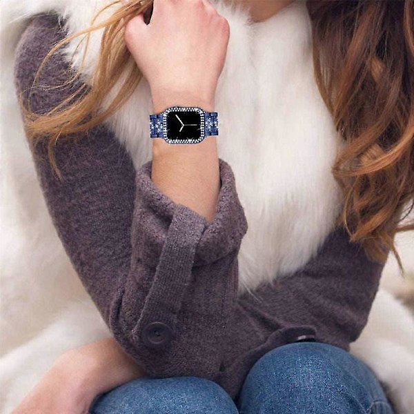 Snygg Armbandsur med Rhinestone Dekoration 3 Pärlor i Rostfritt Stål + PC-Skyddande Skal för Apple Watch Series 6/5/4/SE 44mm - Blå