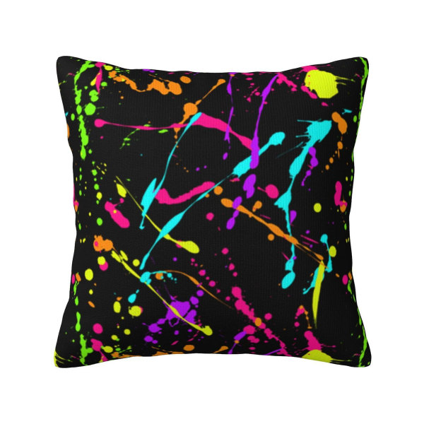 Glow In Dark Splatter Neon 5 Throw Pillow Covers Decorative Pillowcase Cushion Cover For Home Sofa Bed Indoor 18 X 18 Inch