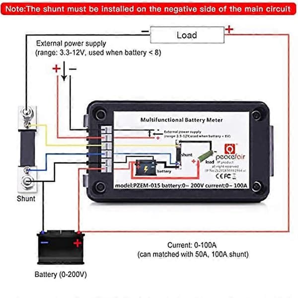 DC Batterimonitor Strømmåler Amperemeter Digital DC 0-200V Shunt 100A Multimeter, Meter Voltmeter Capa