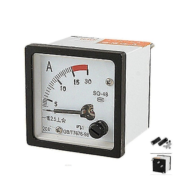 Sq48 Analog AC Strøm Panel Meter Amperemeter 0-15a Måler Hvid + Sort
