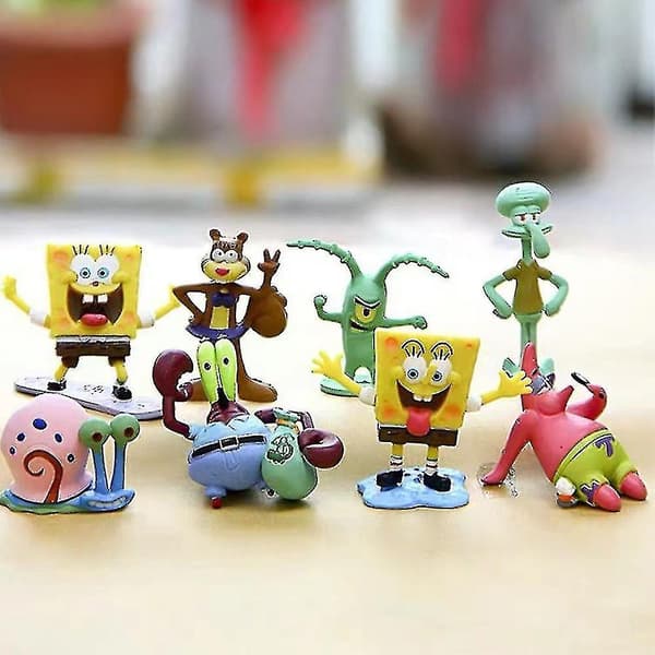 8 stk Dekorasjonsleker Spongebob Squarepants Figurer Sett Squidward, Sandy Cheeks, Patrick Star, Mr. K