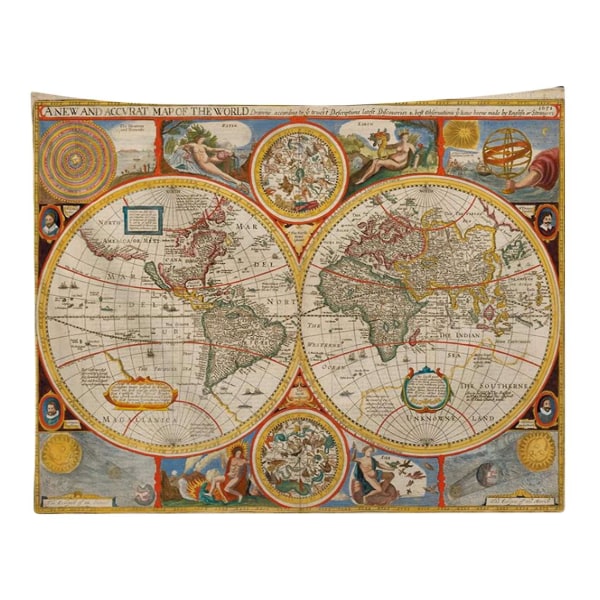Världskarta Vintage Wanderlust Pirate Map Historisk Atlas Gobeläng Yoga Gobeläng Vägghängande hemdekoration