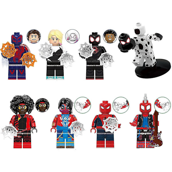 8 osaa/setti Marvel Spider-Man Miles Gwen -sarjan minifiguurien rakennuspalikoita toimintahahmojen leluja lahjaksi lapsille
