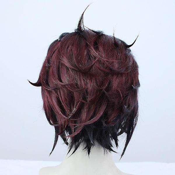 Anime Demon Slayer Kamado Tanjirou Peruk Syntetiskt Hår Värmebeständig Cosplay Kostym 35cm