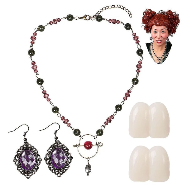 Earrings Necklace And Tooth Cap Set Cosplay Accessories For Winifred Sanderson Hocus Pocus For Halloween