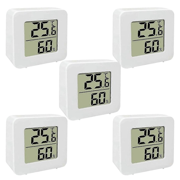 5-pak Mini Digital LCD Display Temperatur Fugtighedsmåler Sensor Vægmonteret Indendørs Rum Vejr G