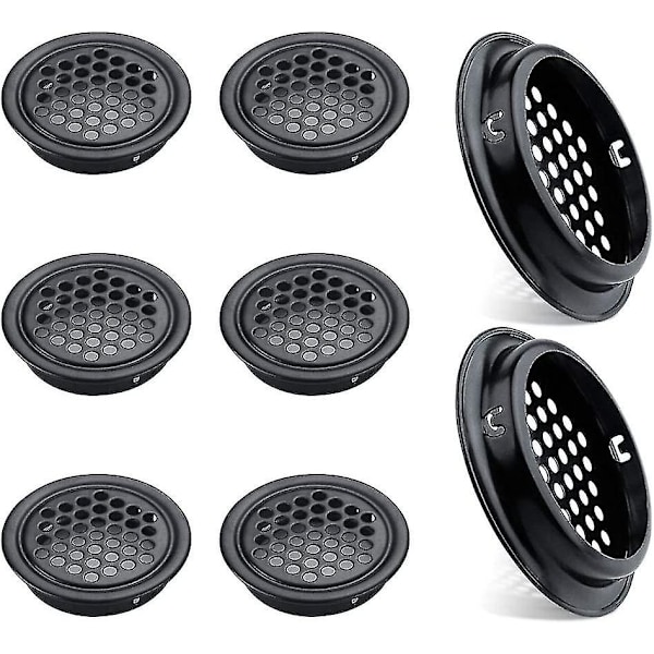 Set Of 8 Round Stainless Steel Ventilation Grilles 53mm Black