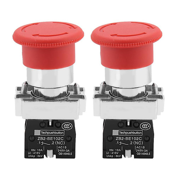 2-pakks nødknapp med rød panel, 22MM