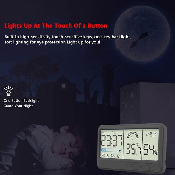 Temperatur- og Luftfugtighedsmåler, Luftfugtighedsmåler med vækkeur | Digital Hygrometer Termometer