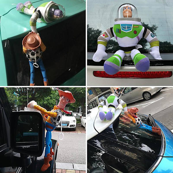 Billedokke til biltag, sjov bilpynt til bagenden, gave til far (Buzz Rescue Woody (uden hætte))