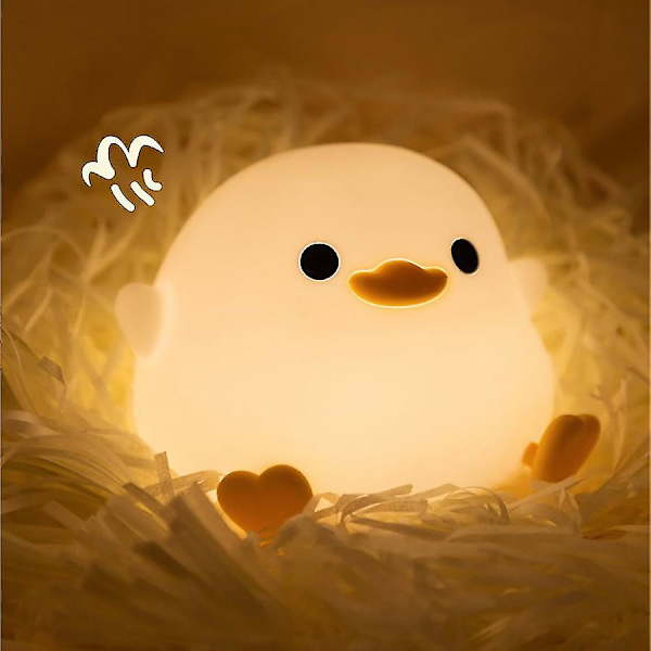 Søt Bean Duck LED nattlys, oppladbar tegneserie silikon soveromslampe, berøringsfølsom tidsinnstilling nattbordlampe for barn gave