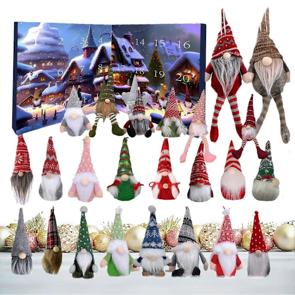 Jultomte Adventskalender 2024 | 24-delad Tomtedekorerad Julkalender | 24 Dagars Nedräkning till Jul Samlarfigur
