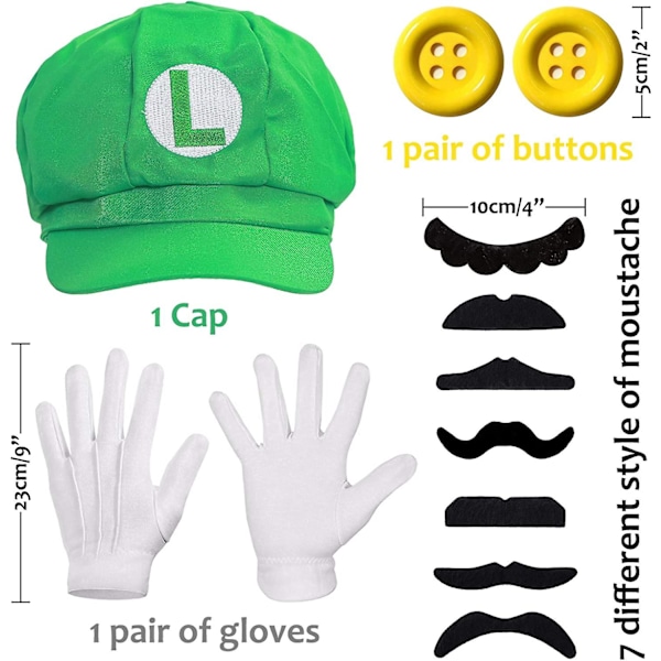 Super Mario Bros Mario Og Luigi Hatte, Overligger, Elastiske Seler, Handsker, Knapper Cosplay Kostume