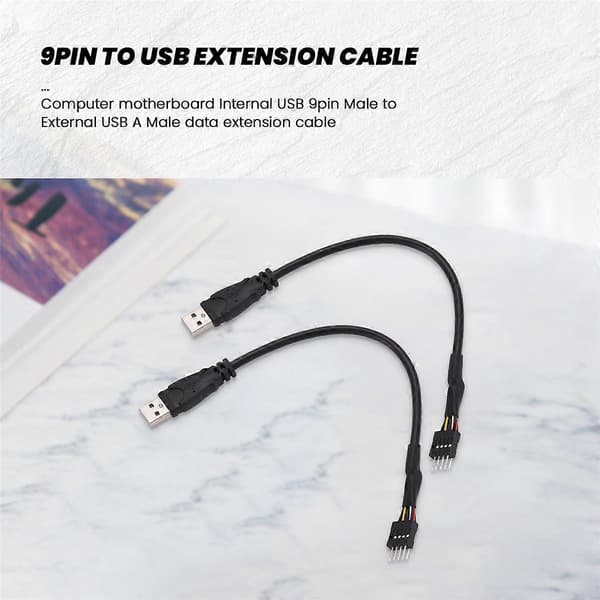 2 stk. 20 cm 9-pinners hann til ekstern USB A hann PC Hovedkort Intern Datakabel