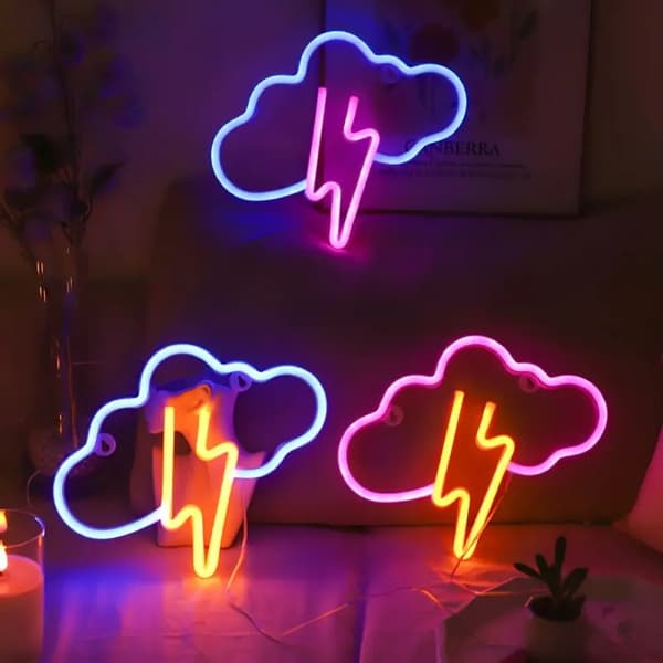 1 Styck Åskovädersneonskylt, USB- Eller Batteridriven LED-molnneonskylt,  Rosa Blå