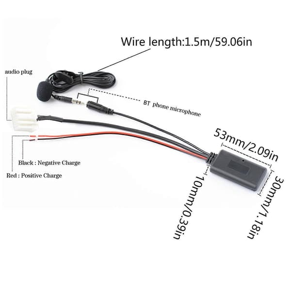 Bilstereoanslutning Aux Bluetooth-kompatibel kabel för Mazda 2 3 5 6 Mx5 Rx8