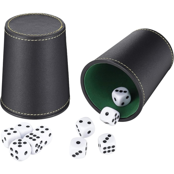 Läder tärningskopp set, läderimitation tärningskopp shaker med 10 prick tärningar för att spela spel fest leksak gåvor (2 st)