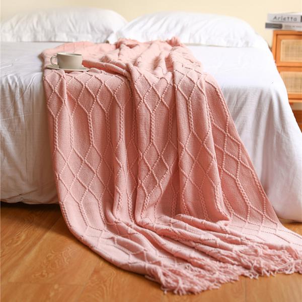 Strikket pledd teppe - 127*152cm - rosa
