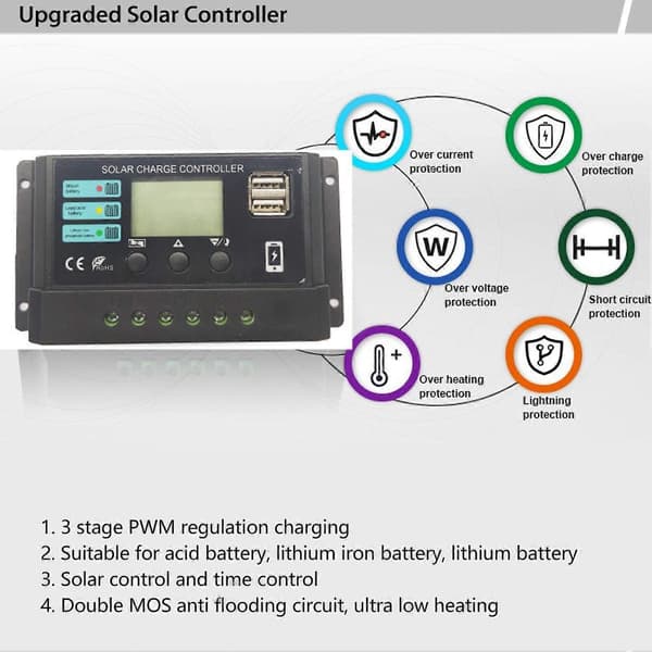 Højkvalitets solcelle regulator til sort lithium bly-syre batteri LCD-display