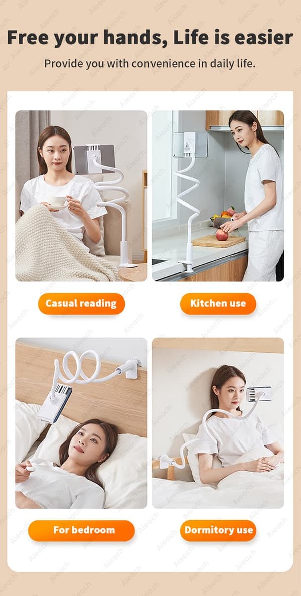 iPad Holder til Seng - Drejearm - Egnet til Telefon / iPad / Switch - Sort