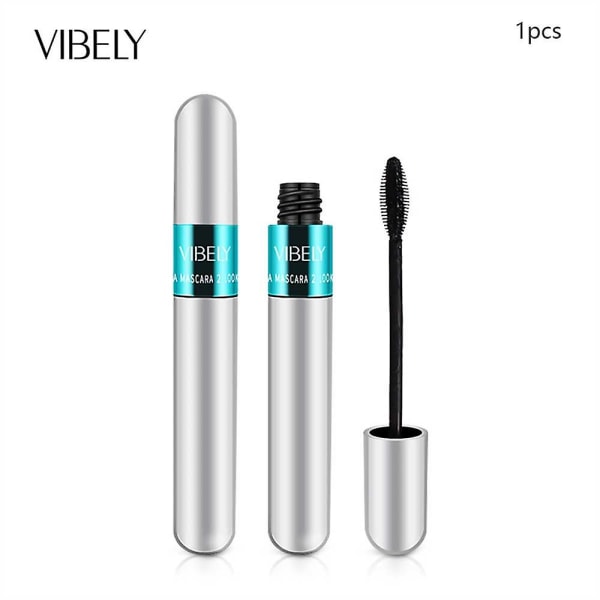 Vibely 4d Tjock Lång Vattenfast Silk Fiber Mascara Makeup Cosmetic Silver Tube
