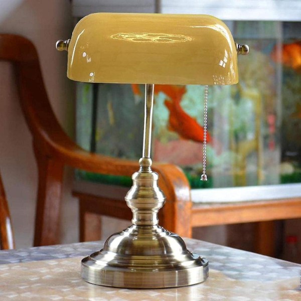 Bankers lampbytesskärm - flerfärgat glas, gul skrivbordslampa (enkel)
