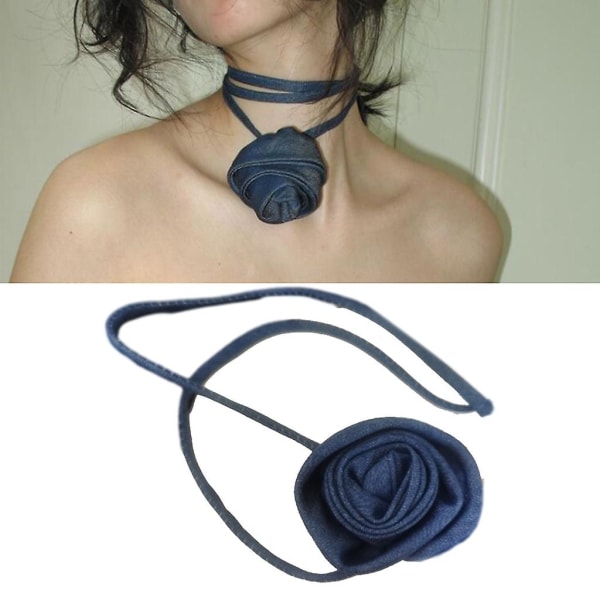 Mote-denim halskjede choker for kvinner nakkebånd krage blomst rose sommer