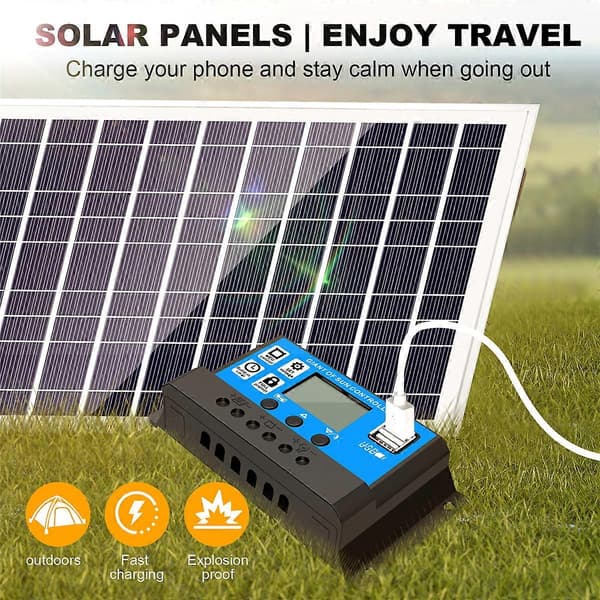 30W 12V Solpanel Batterilader + 40A Controller til RV Bil Båd Hjem Camping