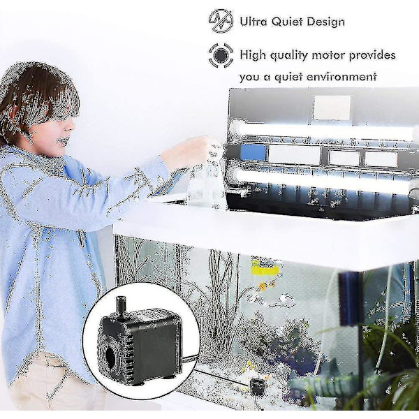 Neddykbar Vannpumpe, 600l/t 8w Vannpumpe, For Akvarium Bordfontener, Damm Vannhager Og Hydroponiske Systemer, Med 2 Dyser, Ac220-240v(b