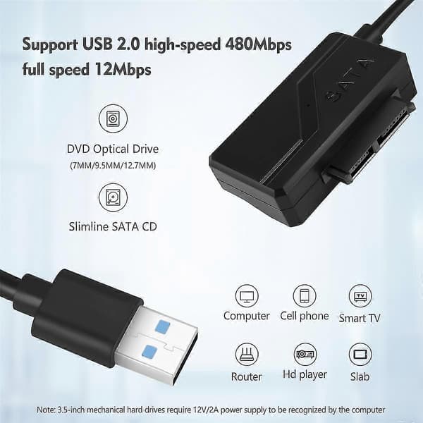 USB 2.0 til Mini Sata II 7+6 13-pinners adapterkonverterkabel for bærbar PC CD/DVD ROM Slimline-stasjon