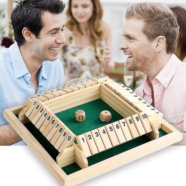Shut the Box Tärningsspel för Smarta Barn & Vuxna [4-sidig Stor Trä-B