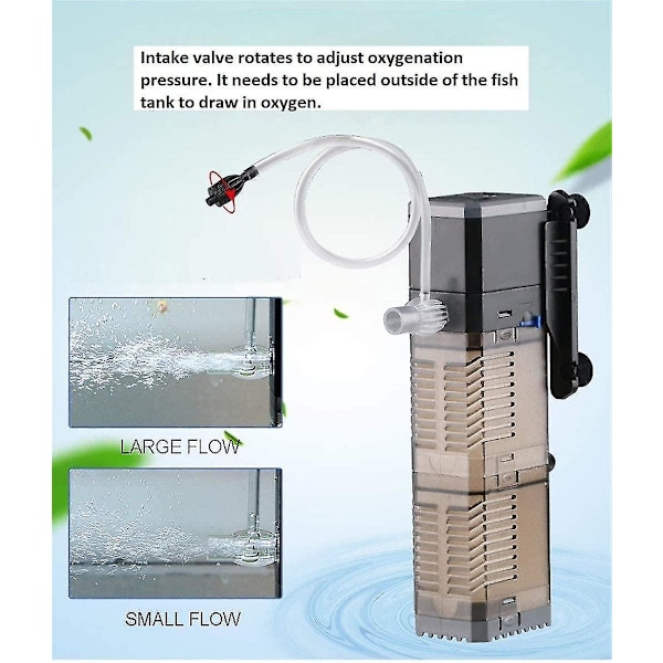 8w akvariumfilter 4 i 1 intern filter, 600l/h nedsenkbar fiskevannpumpe oksygenbølgemaker