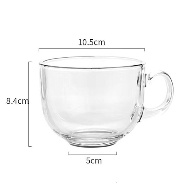 Glaskopp med bred öppning, stor glasmugg med handtag för kaffe, te, soppa, klar drickskopp