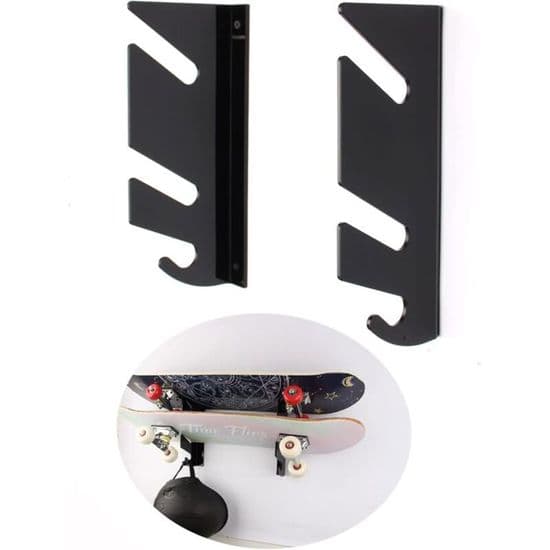 Vægmonteret dobbelt hylde skateboardholder med krog til longboard og snowboard, flere farver, LARGEIGHT