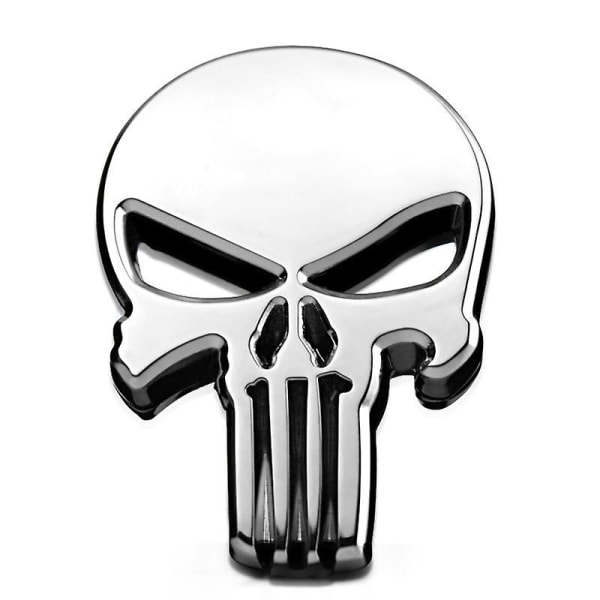 Silver 2 Pieces Punisher 3d Metal Sticker, Punisher Skull Motorcykelfordonsdekal, Punisher Skull Bildekal, Motorcyklar, Fordonsdekoration