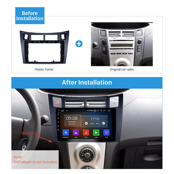 9 Tommer Bil Central Kontrol Navigation Ramme Radiopanel Til Yaris/vitz/platz 2005 -2011