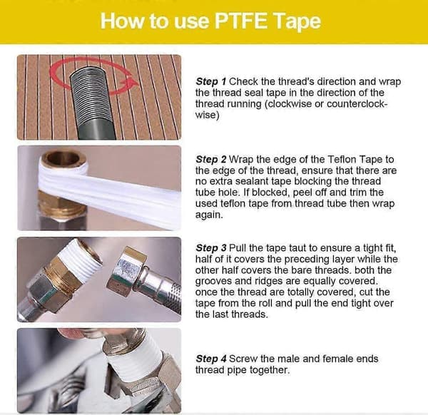 Teflon Tape, Rørleggerteip, VVS-teip, PTFE-teip, Gjengeteip, Rørleggerteip for