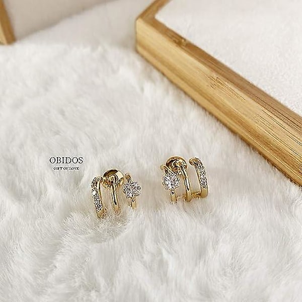 14k kullalla päällystetyt kolminkertaiset Huggie Illusion -nappikorvakorut | Tuplahuggie-korvarenkaat yhdelle reiälle | Kultaiset korvarenkaat naisille