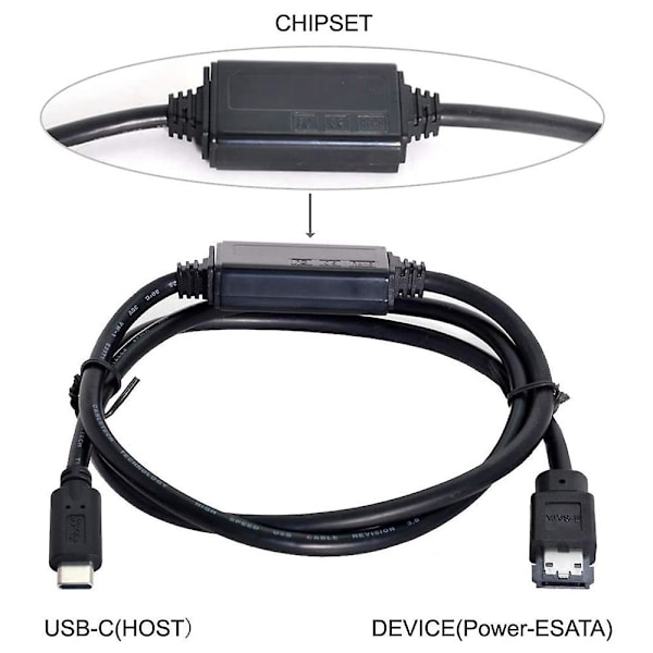 ESATA - USB-C -kaapeli, USB Type C -uros - ESATA ESATAp -kiintolevy -kaapeli kannettavalle tietokoneelle