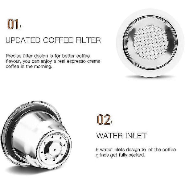 Genanvendelige Kapsler, Rustfrit Stål, 3 stk. Genopfyldnings Puder til Nespresso + 1 Tamper + 1 Ske + 1(kui)