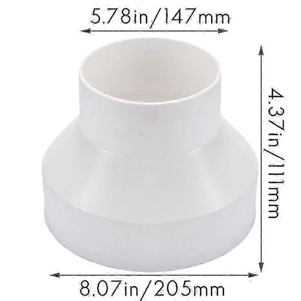 200 mm til 150 mm ventilasjonsrør reduksjonsadapter for inline ventilasjonssystem