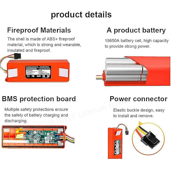 14,4v robotdammsugare ersättningsbatteri 14,4v li-ion-batteri dammsugare sopbatteri tillbehör