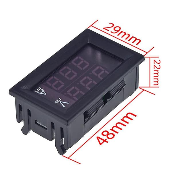 2 stk LED Voltmeter Amperemeter, Rød og Blå Detektor Spenning Amperemeter Panel Amp Voltmeter, DC 0-100V 10A for Amperemeter Amperemeter Volt Amp Måler Panel
