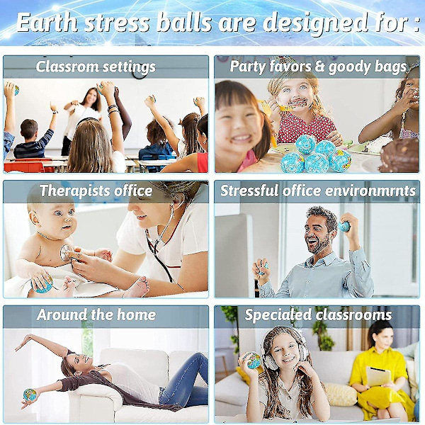 20-pack jordstressbollar, 2,5 tum jordtema klämbollar, stressavlastningsbollar kläm ångest
