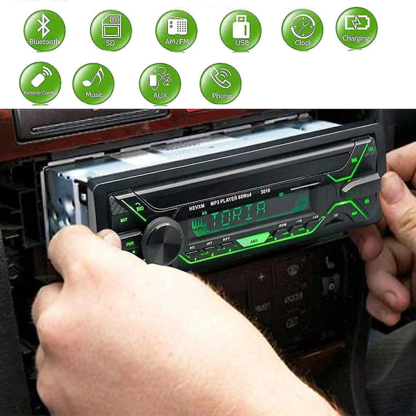 Bilstereo med Bluetooth, singel DIN-radio FM-mediaspelare USB/tf/sd/aux-ljudmottagare, handsfre