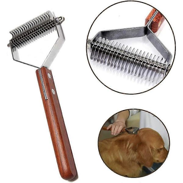 Coat King Rake Pet Undercoat Rake Hund Dematting Kam Hundefrisørbørste Felling Verktøy 17+9 Dobbeltsidig Tann Undercoat Rake (DUAL)